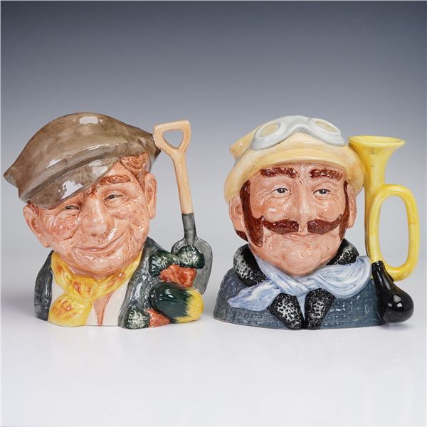 2pc Royal Doulton Character Jug Set Gardener Old D6630 and Veteran Motorist