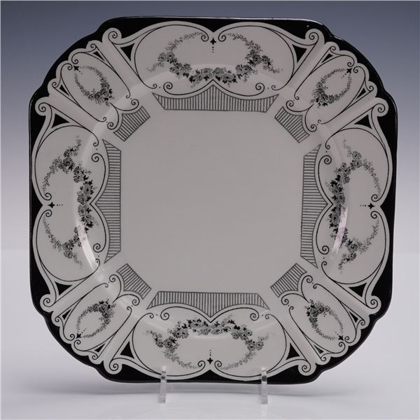Shelley Fine Bone China Square Cake Plate Garland of Flowers Black