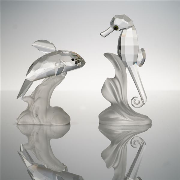 2pc Crystal Sea Animal Figurines, Swarovski Seahorse and Whale