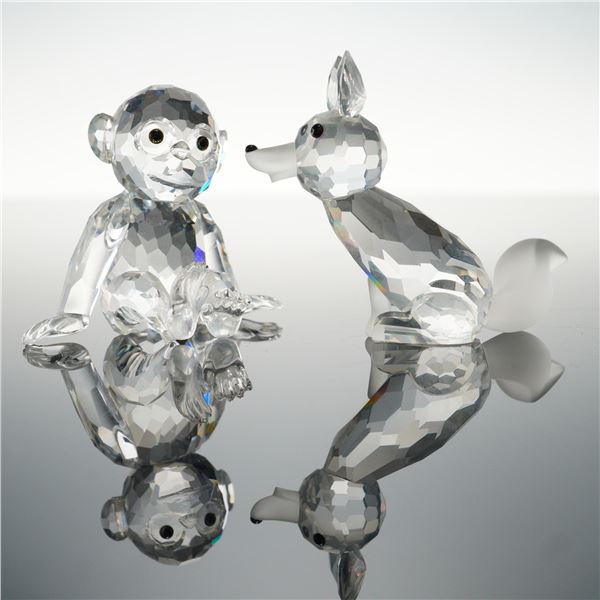 2pc Swarovski Crystal Figurines, Chimpanzee and Fox