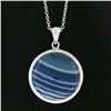 Image 4 : New 14k Gold Round Cabochon Blue Banded Agate Pendant on Adjustable Cable Chain