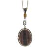 Image 2 : Vintage Silver Oval Tiger's Eye w/ Orange & Pink Stones Accents Pendant Necklace