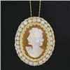 Image 3 : Vintage Gold Oval Carved Shell Cameo w/ Pearl Halo Pendant 17" Link Chain
