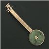 Image 2 : Antique 14k Yellow Gold 16.3mm Round Circle Marbled Green Jade Banjo Pin Brooch