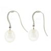 Image 3 : New 14k White Gold 0.10 ctw Pave Diamond Hook Earrings w/ White Pearl Drop Dangl