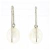 Image 5 : New 14k White Gold 0.10 ctw Pave Diamond Hook Earrings w/ White Pearl Drop Dangl