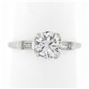 Image 1 : Vintage Platinum 1.14 ctw GIA Round Diamond w/ Baguette Accent Engagement Ring