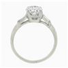 Image 8 : Vintage Platinum 1.14 ctw GIA Round Diamond w/ Baguette Accent Engagement Ring