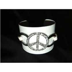 Crystal & Leather Peace Cuff Bracelet