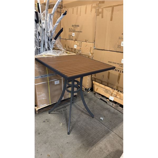 RATANA BAR HEIGHT PATIO TABLE WITH DURAWOOD TABLE TOP APPROXIMATELY 34"X34"