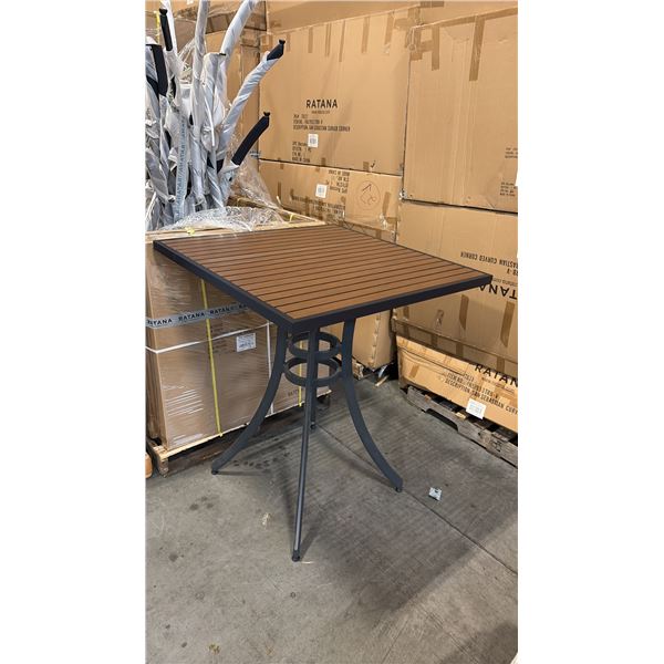 RATANA BAR HEIGHT PATIO TABLE WITH DURAWOOD TABLE TOP APPROXIMATELY 34"X34"