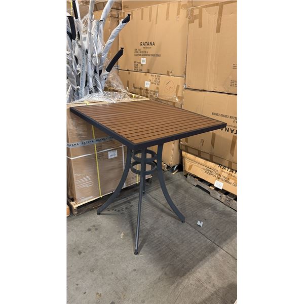 RATANA BAR HEIGHT PATIO TABLE WITH DURAWOOD TABLE TOP APPROXIMATELY 34"X34"