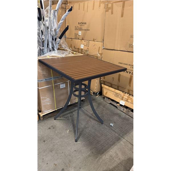 RATANA BAR HEIGHT PATIO TABLE WITH DURAWOOD TABLE TOP APPROXIMATELY 34"X34"