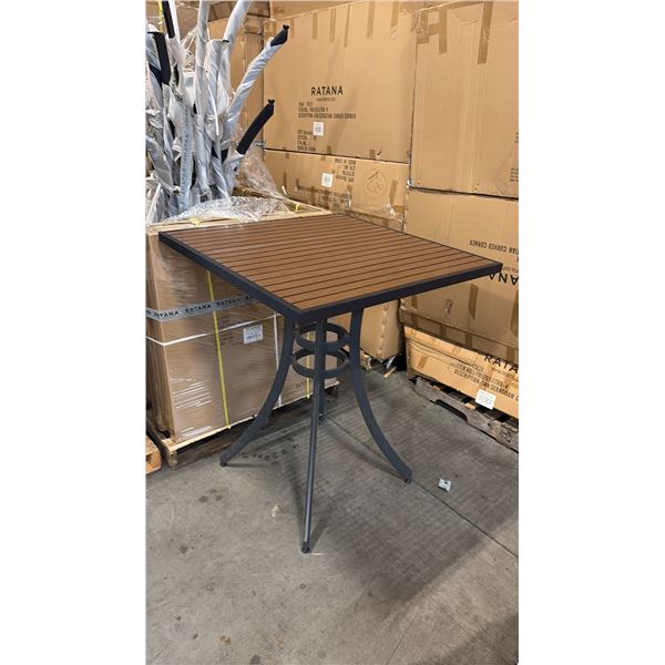 RATANA BAR HEIGHT PATIO TABLE WITH DURAWOOD TABLE TOP APPROXIMATELY 34"X34"