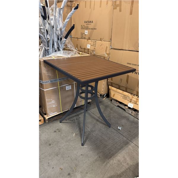 RATANA BAR HEIGHT PATIO TABLE WITH DURAWOOD TABLE TOP APPROXIMATELY 34"X34"