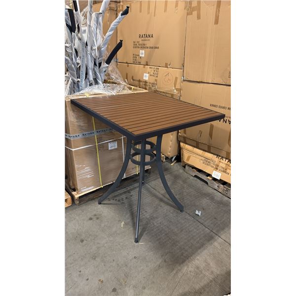 RATANA BAR HEIGHT PATIO TABLE WITH DURAWOOD TABLE TOP APPROXIMATELY 34"X34"