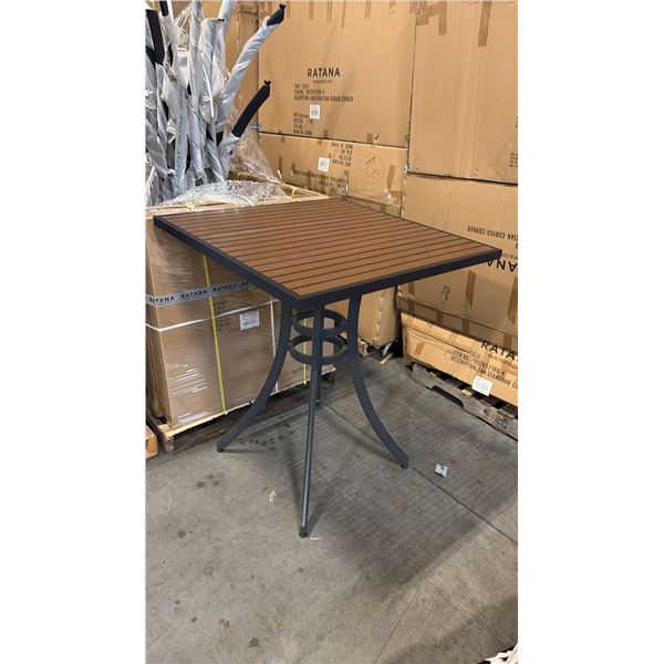 RATANA BAR HEIGHT PATIO TABLE WITH DURAWOOD TABLE TOP APPROXIMATELY 34"X34"