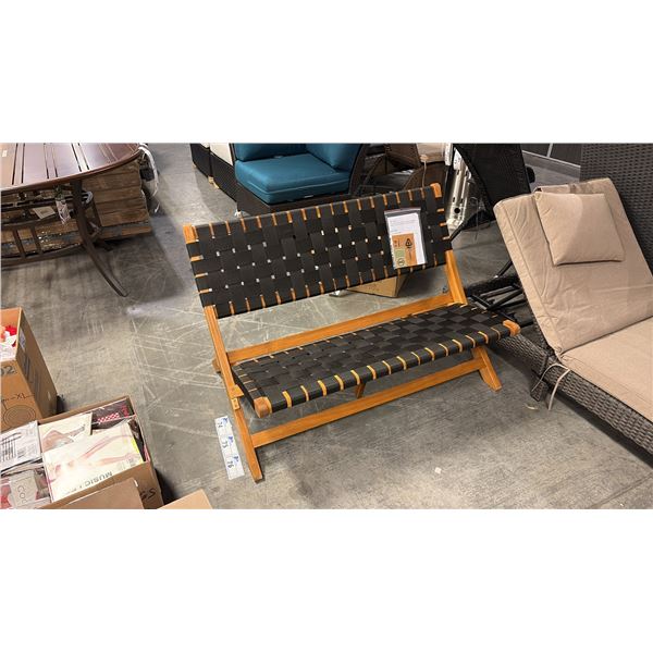 PATIO FLARE BLACK WOVEN FOLDING WOODEN BENCH