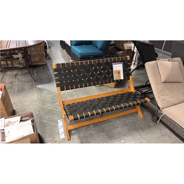 PATIO FLARE BLACK WOVEN FOLDING WOODEN BENCH