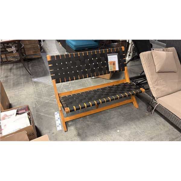 PATIO FLARE BLACK WOVEN FOLDING WOODEN BENCH