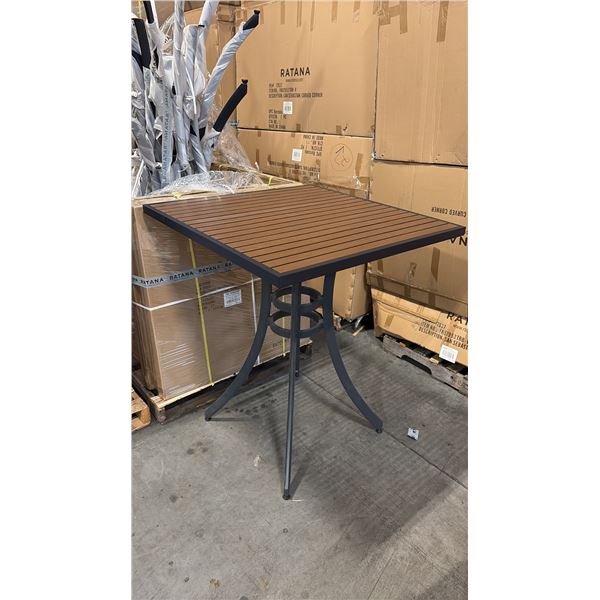 RATANA BAR HEIGHT PATIO TABLE WITH DURAWOOD TABLE TOP APPROXIMATELY 34"X34"