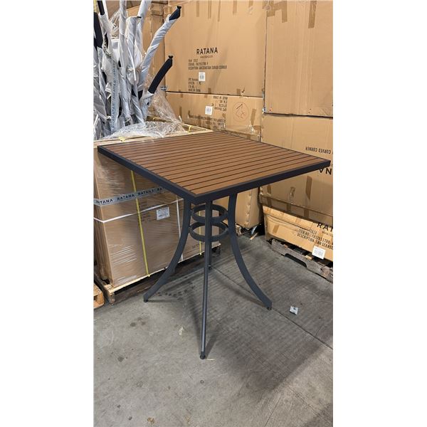RATANA BAR HEIGHT PATIO TABLE WITH DURAWOOD TABLE TOP APPROXIMATELY 34"X34"