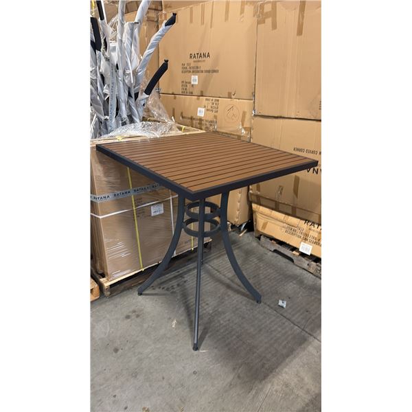 RATANA BAR HEIGHT PATIO TABLE WITH DURAWOOD TABLE TOP APPROXIMATELY 34"X34"
