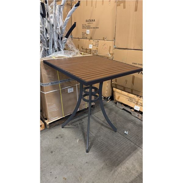 RATANA BAR HEIGHT PATIO TABLE WITH DURAWOOD TABLE TOP APPROXIMATELY 34"X34"