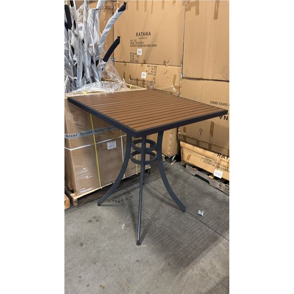RATANA BAR HEIGHT PATIO TABLE WITH DURAWOOD TABLE TOP APPROXIMATELY 34"X34"