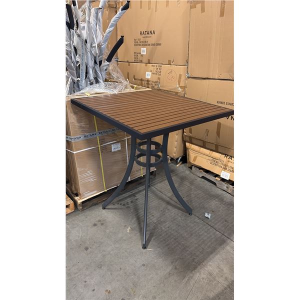 RATANA BAR HEIGHT PATIO TABLE WITH DURAWOOD TABLE TOP APPROXIMATELY 34"X34"