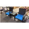 Image 1 : PATIO FLARE WHYLIE 3 PIECE CHAT SET WITH BLUE CUSHIONS