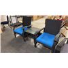 Image 1 : PATIO FLARE WHYLIE 3 PIECE CHAT SET WITH BLUE CUSHIONS