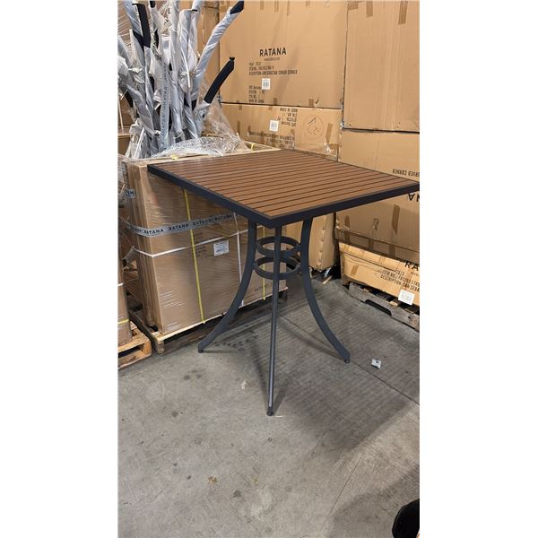 RATANA BAR HEIGHT PATIO TABLE WITH DURAWOOD TABLE TOP APPROXIMATELY 34"X34"
