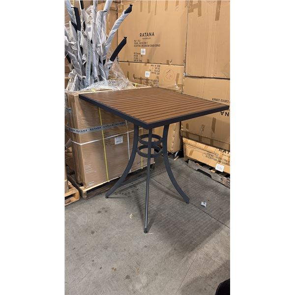 RATANA BAR HEIGHT PATIO TABLE WITH DURAWOOD TABLE TOP APPROXIMATELY 34"X34"