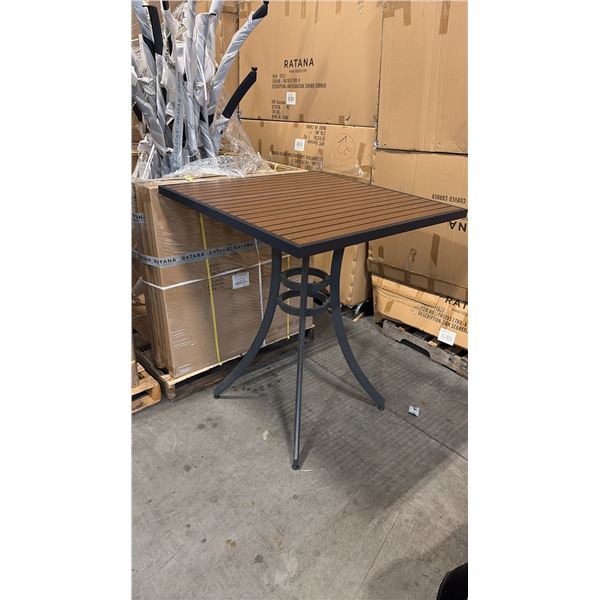 RATANA BAR HEIGHT PATIO TABLE WITH DURAWOOD TABLE TOP APPROXIMATELY 34"X34"
