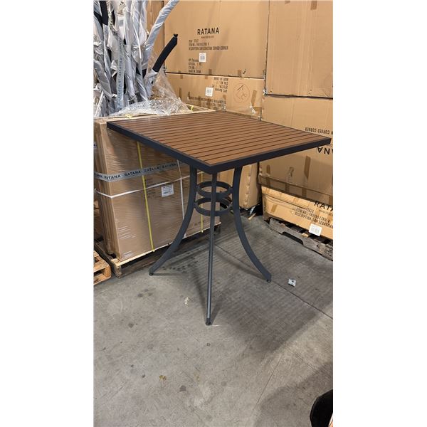 RATANA BAR HEIGHT PATIO TABLE WITH DURAWOOD TABLE TOP APPROXIMATELY 34"X34"