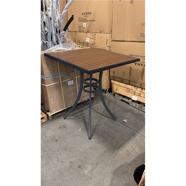 RATANA BAR HEIGHT PATIO TABLE WITH DURAWOOD TABLE TOP APPROXIMATELY 34"X34"