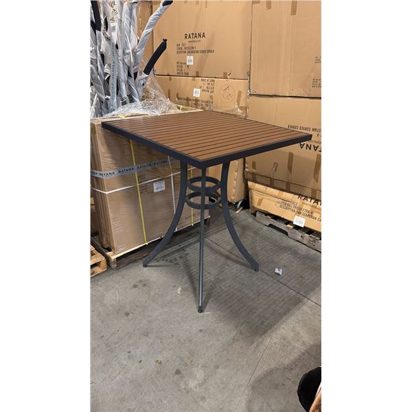 RATANA BAR HEIGHT PATIO TABLE WITH DURAWOOD TABLE TOP APPROXIMATELY 34"X34"