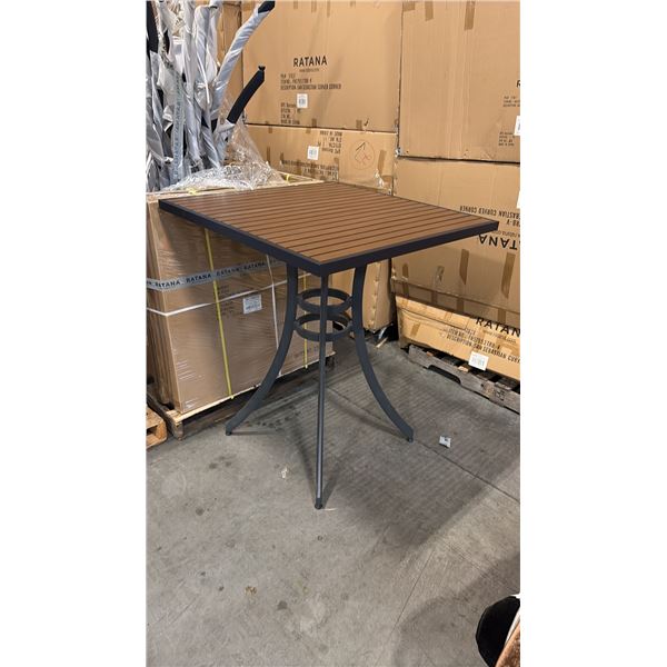 RATANA BAR HEIGHT PATIO TABLE WITH DURAWOOD TABLE TOP APPROXIMATELY 34"X34"
