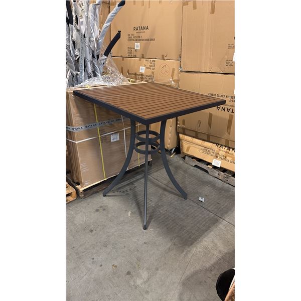 RATANA BAR HEIGHT PATIO TABLE WITH DURAWOOD TABLE TOP APPROXIMATELY 34"X34"