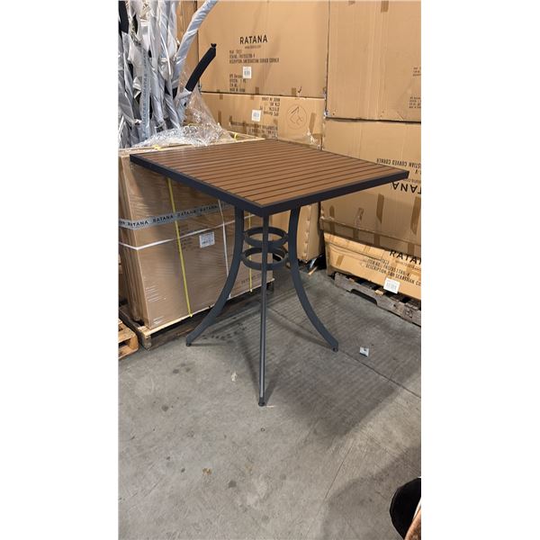 RATANA BAR HEIGHT PATIO TABLE WITH DURAWOOD TABLE TOP APPROXIMATELY 34"X34"