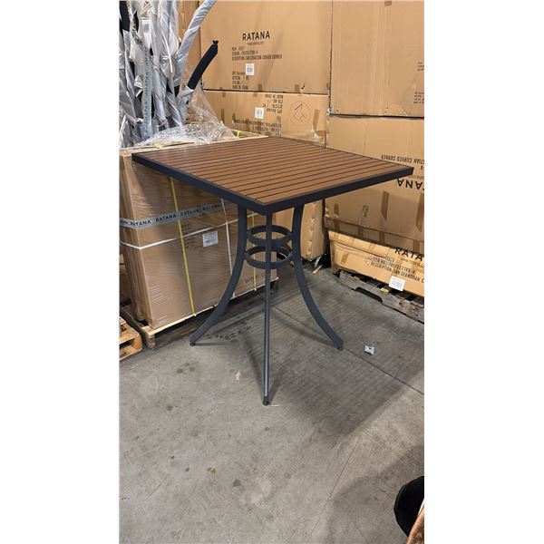 RATANA BAR HEIGHT PATIO TABLE WITH DURAWOOD TABLE TOP APPROXIMATELY 34"X34"