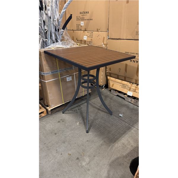 RATANA BAR HEIGHT PATIO TABLE WITH DURAWOOD TABLE TOP APPROXIMATELY 34"X34"