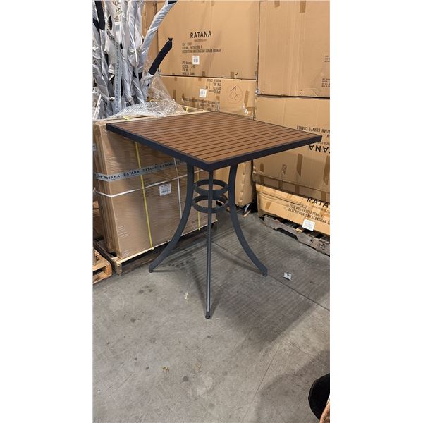 RATANA BAR HEIGHT PATIO TABLE WITH DURAWOOD TABLE TOP APPROXIMATELY 34"X34"
