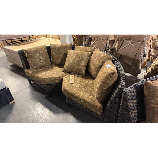 RATANA SAND SEBASTIAN LEAF PATTERN CURVED CORNER CUDDLE COUCH 80"W
