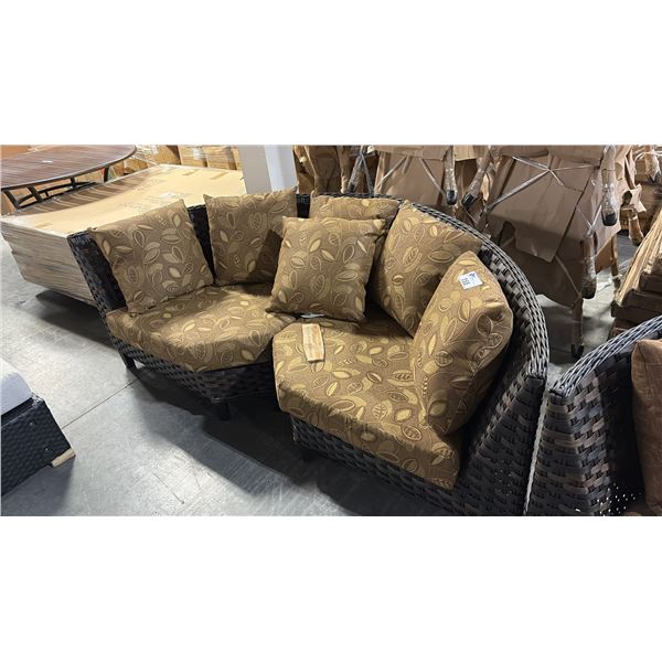 RATANA SAND SEBASTIAN LEAF PATTERN CURVED CORNER CUDDLE COUCH 80"W