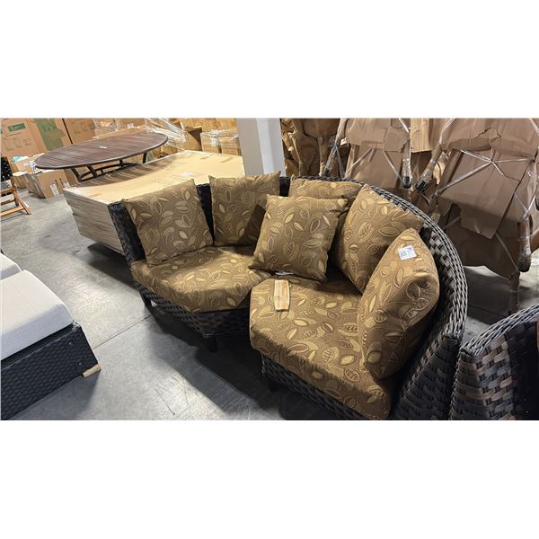 RATANA SAND SEBASTIAN LEAF PATTERN CURVED CORNER CUDDLE COUCH 80"W