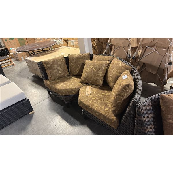 RATANA SAND SEBASTIAN LEAF PATTERN CURVED CORNER CUDDLE COUCH 80"W