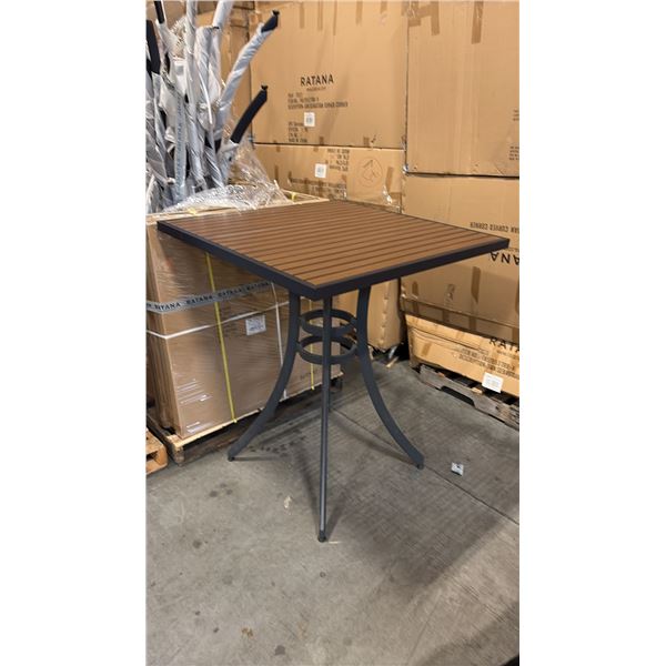 RATANA BAR HEIGHT PATIO TABLE WITH DURAWOOD TABLE TOP APPROXIMATELY 34"X34"