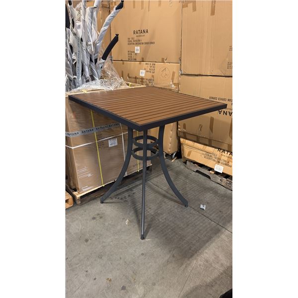 RATANA BAR HEIGHT PATIO TABLE WITH DURAWOOD TABLE TOP APPROXIMATELY 34"X34"